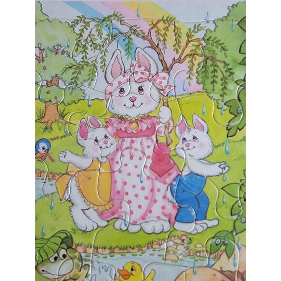 Vintage 80s Spring Showers Frame Tray Bunny Easter Puzzle Ages 3-7 Golden - Picture 2 of 9